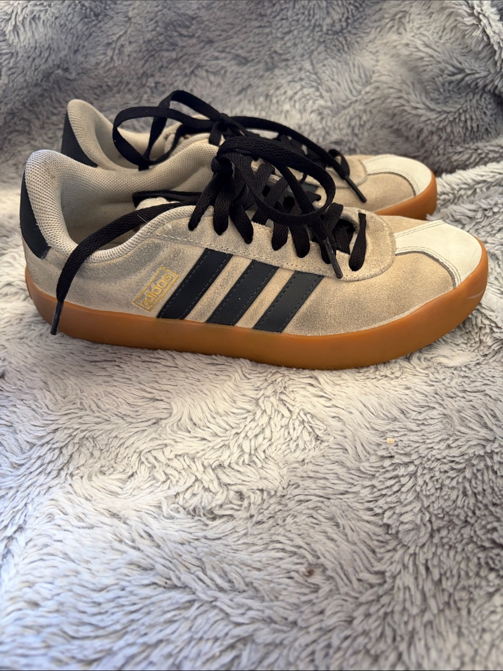 Women's Adidas Beige Suede Casual Sneakers with Black Accents